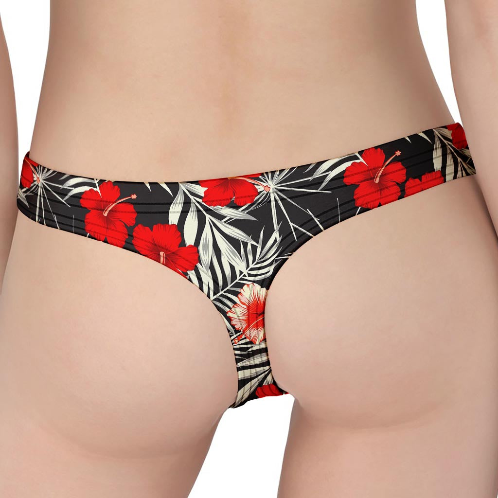 White Tropical Hibiscus Pattern Print Women's Thong