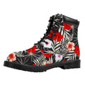 White Tropical Hibiscus Pattern Print Padded Collar Lace Up Boots