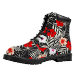 White Tropical Hibiscus Pattern Print Work Boots