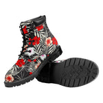 White Tropical Hibiscus Pattern Print Work Boots