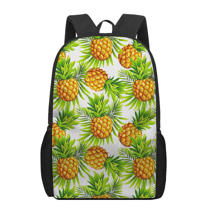 White Tropical Pineapple Pattern Print 17 Inch Backpack