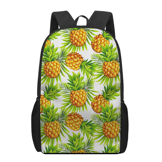 White Tropical Pineapple Pattern Print 17 Inch Backpack