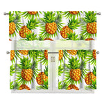 White Tropical Pineapple Pattern Print 3 Piece Kitchen Curtains