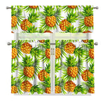White Tropical Pineapple Pattern Print 3 Piece Kitchen Curtains