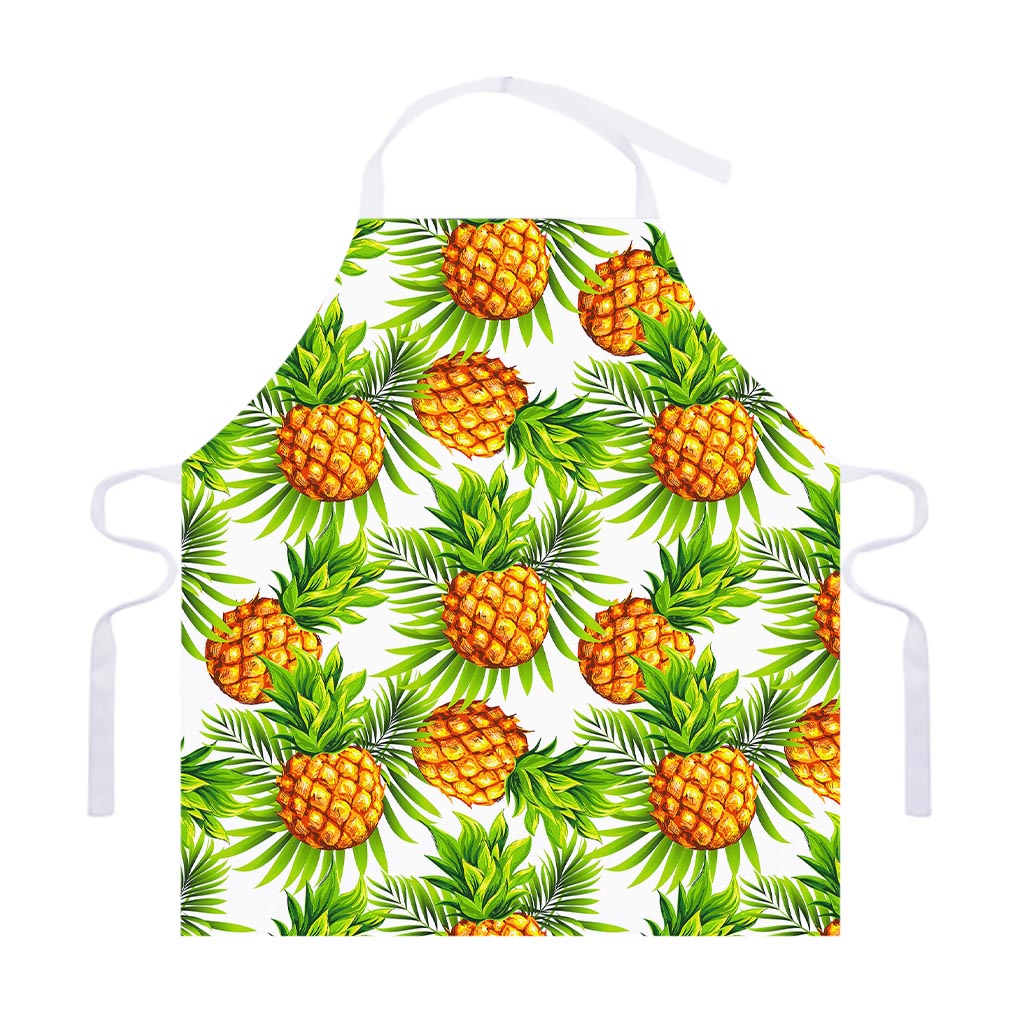 White Tropical Pineapple Pattern Print Adjustable Apron