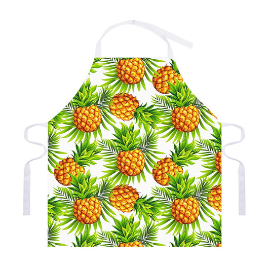 White Tropical Pineapple Pattern Print Adjustable Apron