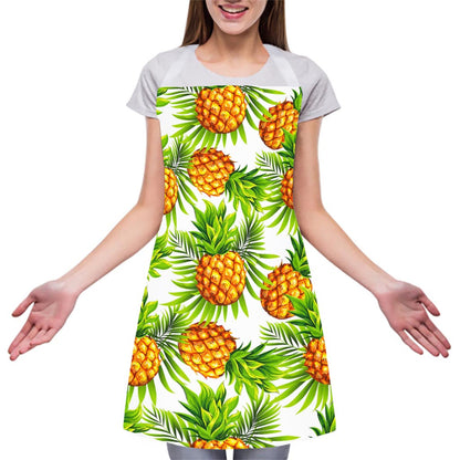 White Tropical Pineapple Pattern Print Adjustable Apron