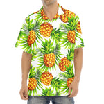 White Tropical Pineapple Pattern Print Aloha Shirt