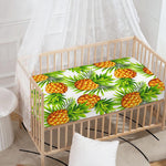 White Tropical Pineapple Pattern Print Baby Crib Sheet