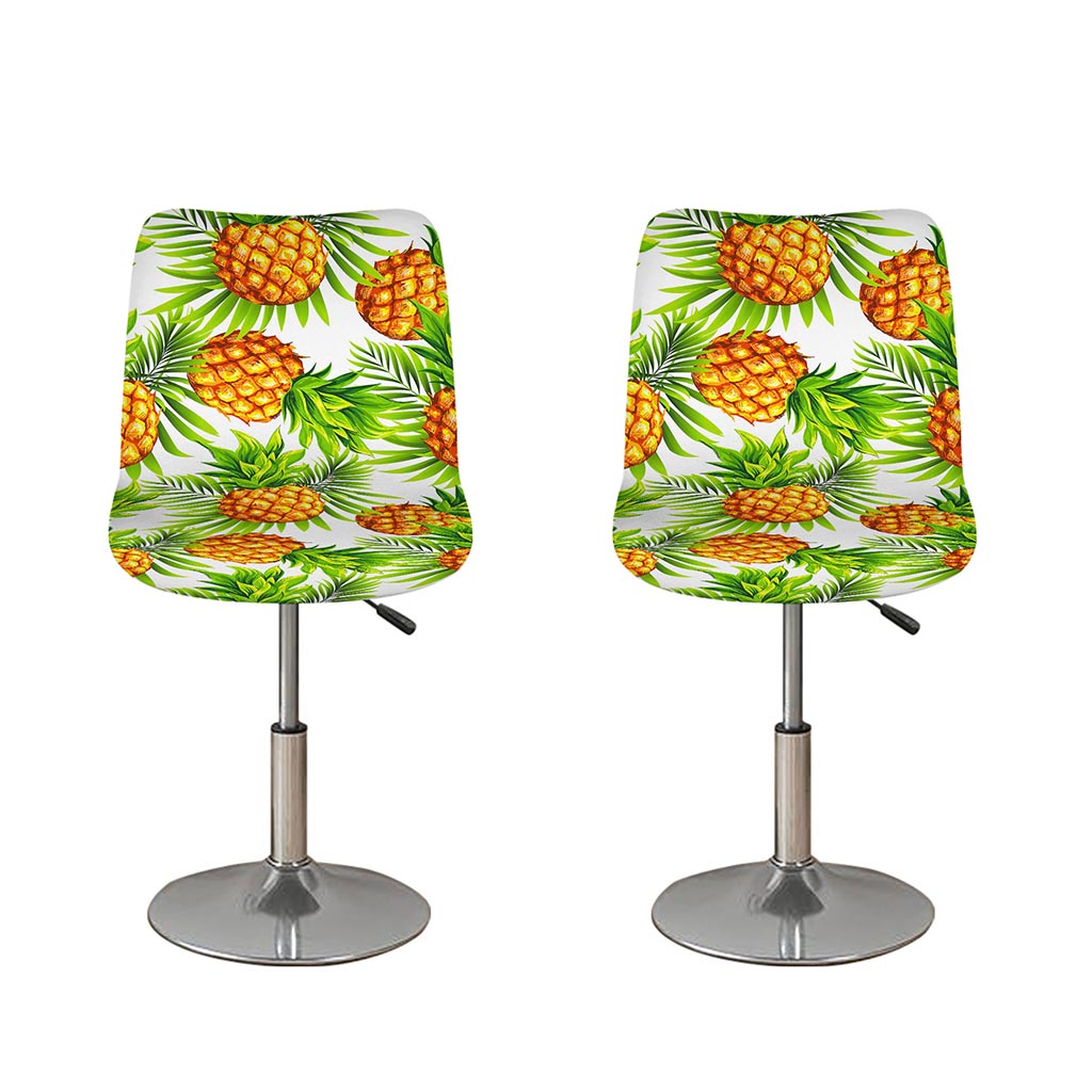 White Tropical Pineapple Pattern Print Bar Stool Covers
