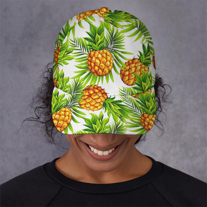 White Tropical Pineapple Pattern Print Baseball Cap