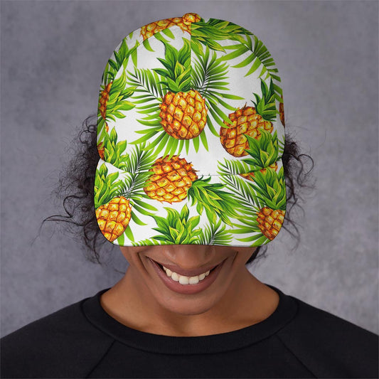White Tropical Pineapple Pattern Print Baseball Cap