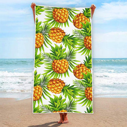 White Tropical Pineapple Pattern Print Beach Towel
