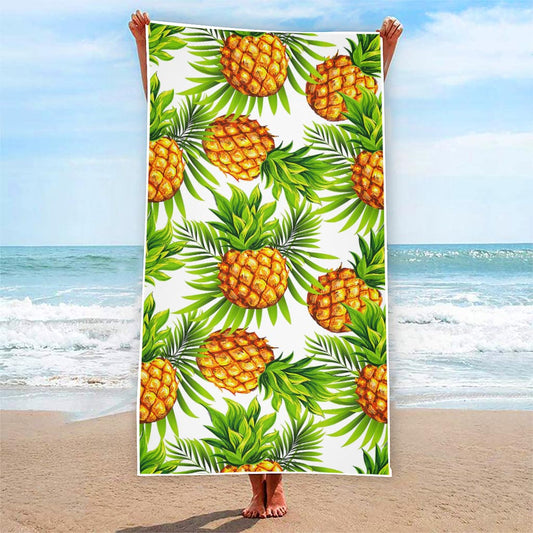 White Tropical Pineapple Pattern Print Beach Towel