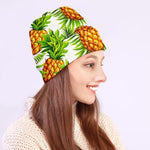 White Tropical Pineapple Pattern Print Beanie