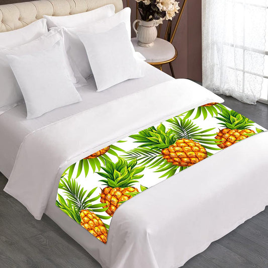 White Tropical Pineapple Pattern Print Bed Runner
