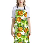White Tropical Pineapple Pattern Print Bib Apron With Pocket