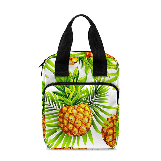 White Tropical Pineapple Pattern Print Bible Tote Bag