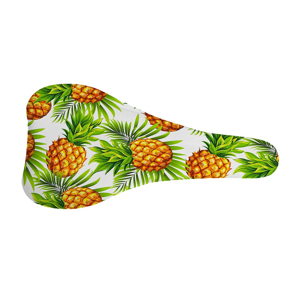 White Tropical Pineapple Pattern Print Bicycle Seat Cover