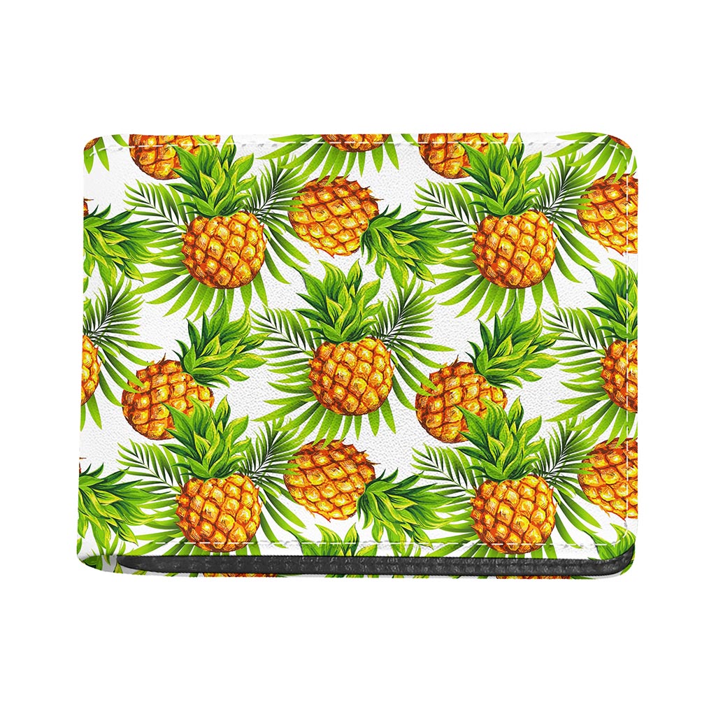 White Tropical Pineapple Pattern Print Bifold Wallet