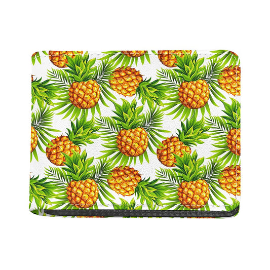 White Tropical Pineapple Pattern Print Bifold Wallet
