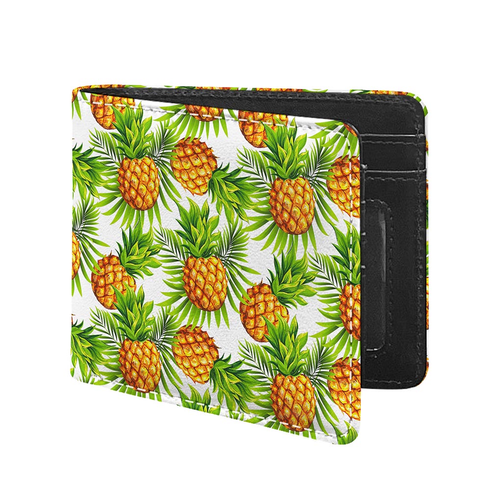 White Tropical Pineapple Pattern Print Bifold Wallet
