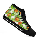 White Tropical Pineapple Pattern Print Black High Top Sneakers