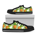 White Tropical Pineapple Pattern Print Black Low Top Sneakers