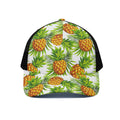 White Tropical Pineapple Pattern Print Black Mesh Trucker Hat