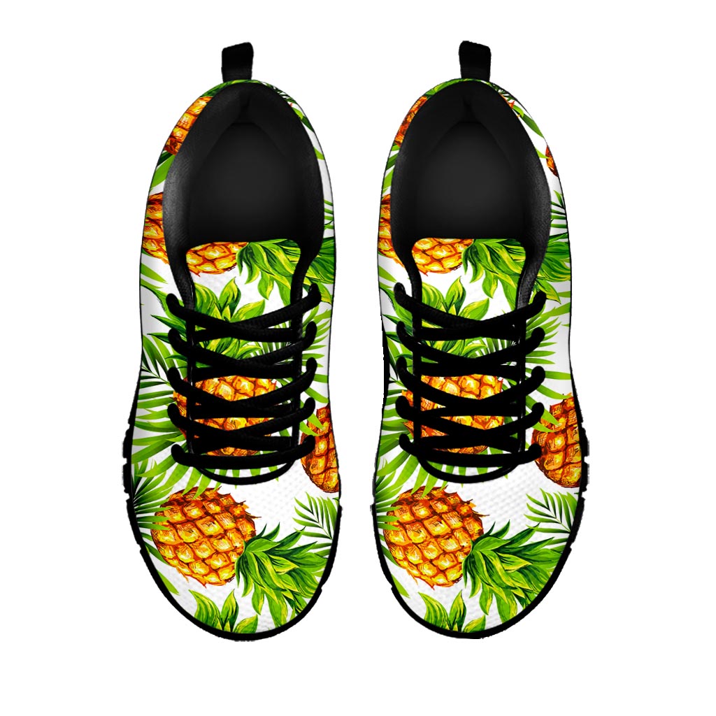 White Tropical Pineapple Pattern Print Black Running Shoes