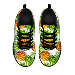 White Tropical Pineapple Pattern Print Black Running Shoes