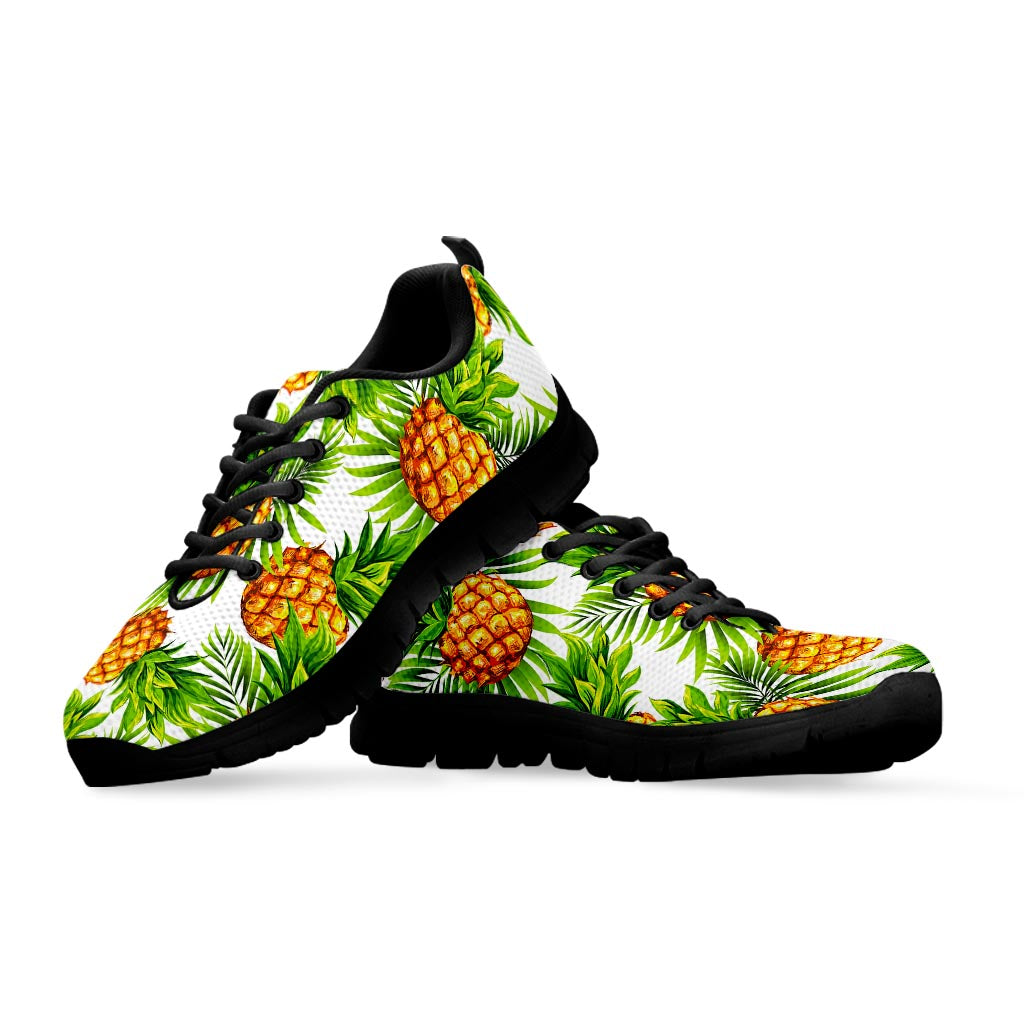 White Tropical Pineapple Pattern Print Black Running Shoes