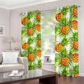White Tropical Pineapple Pattern Print Dimout Grommet Curtains