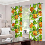 White Tropical Pineapple Pattern Print Blackout Grommet Curtains