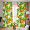 White Tropical Pineapple Pattern Print Dimout Pencil Pleat Curtains