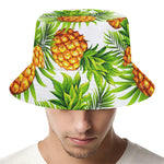 White Tropical Pineapple Pattern Print Bucket Hat