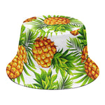 White Tropical Pineapple Pattern Print Bucket Hat