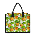 White Tropical Pineapple Pattern Print Canvas Tote Bag