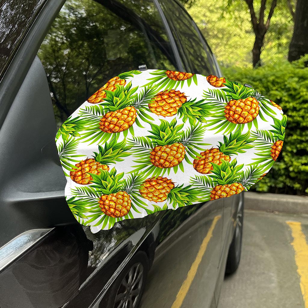 White Tropical Pineapple Pattern Print Car Side Mirror Covers