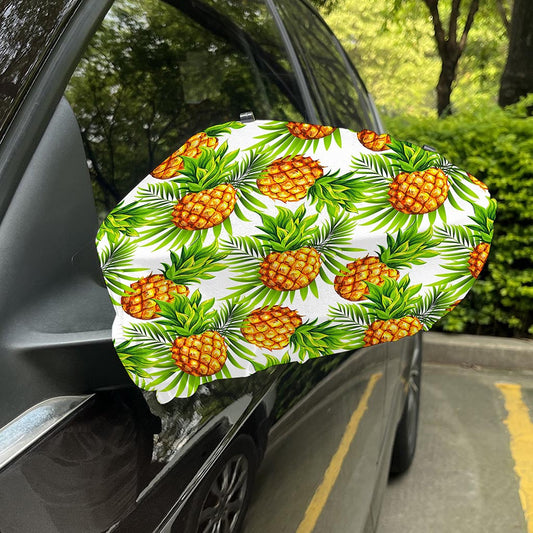 White Tropical Pineapple Pattern Print Car Side Mirror Covers