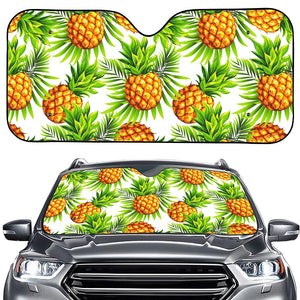 White Tropical Pineapple Pattern Print Car Windshield Sun Shade