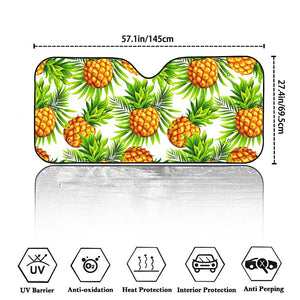 White Tropical Pineapple Pattern Print Car Windshield Sun Shade