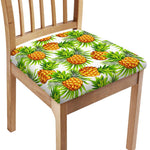 White Tropical Pineapple Pattern Print Chair Cushion Cover