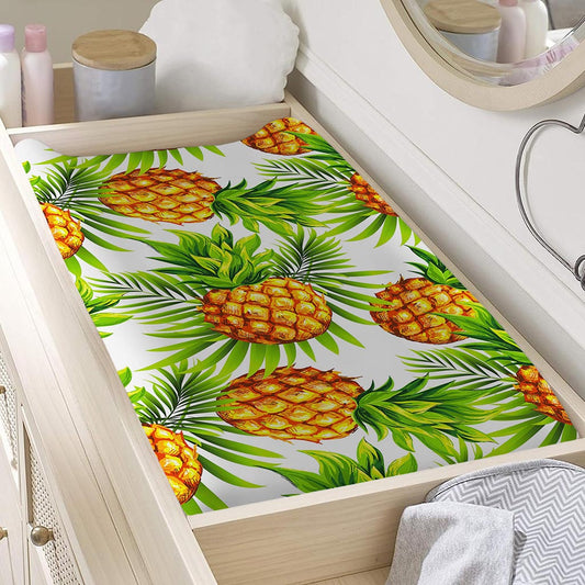 White Tropical Pineapple Pattern Print Changing Pad Cover