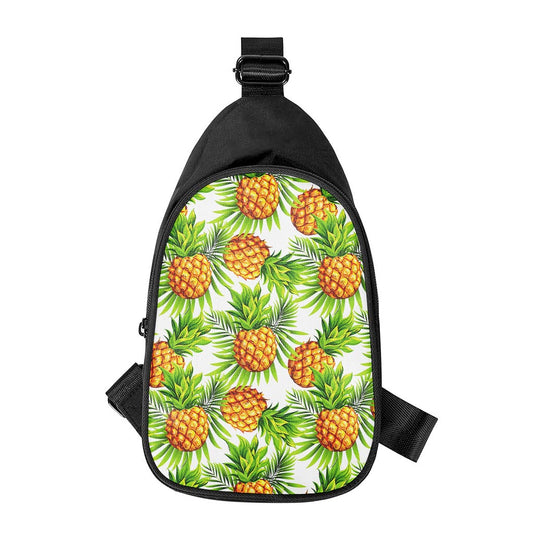 White Tropical Pineapple Pattern Print Chest Bag