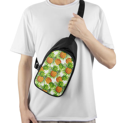 White Tropical Pineapple Pattern Print Chest Bag