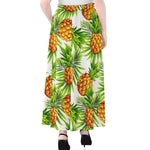 White Tropical Pineapple Pattern Print Chiffon Maxi Skirt