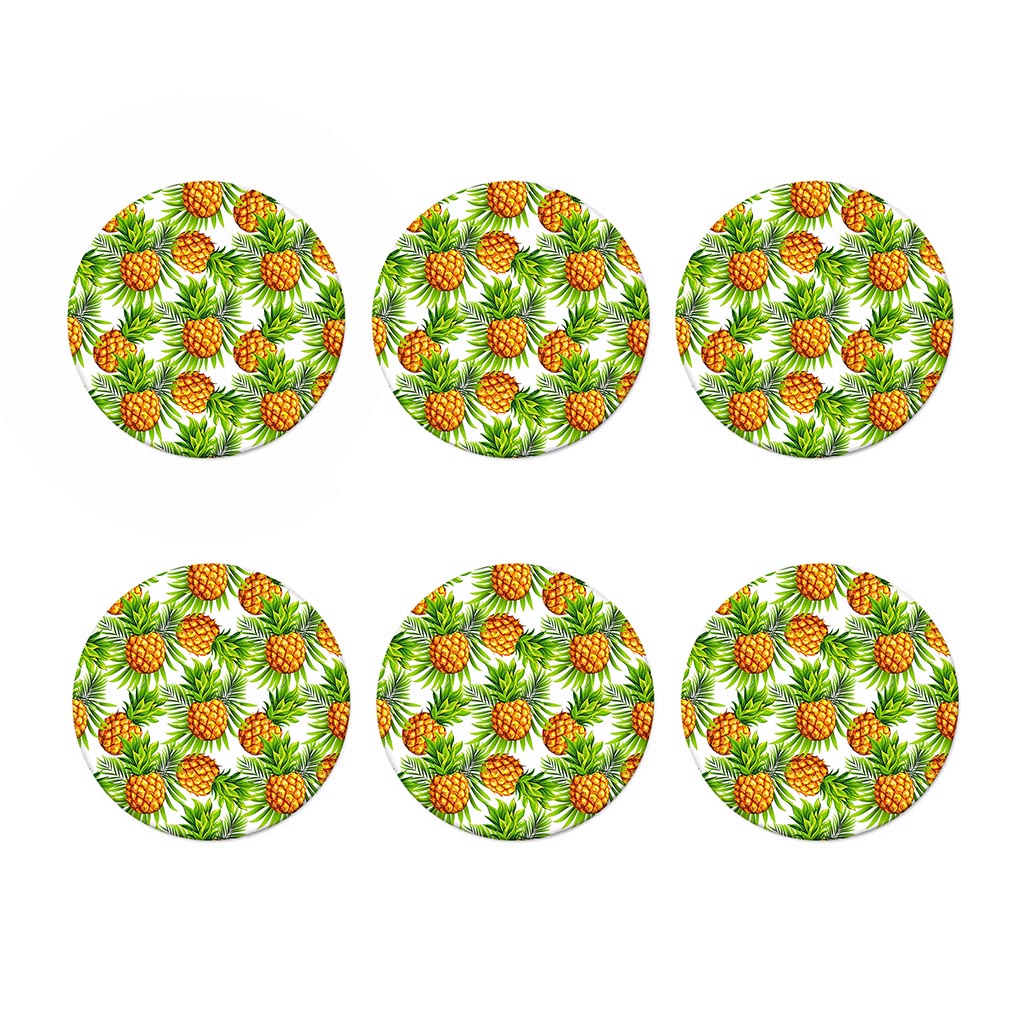 White Tropical Pineapple Pattern Print Coaster Set