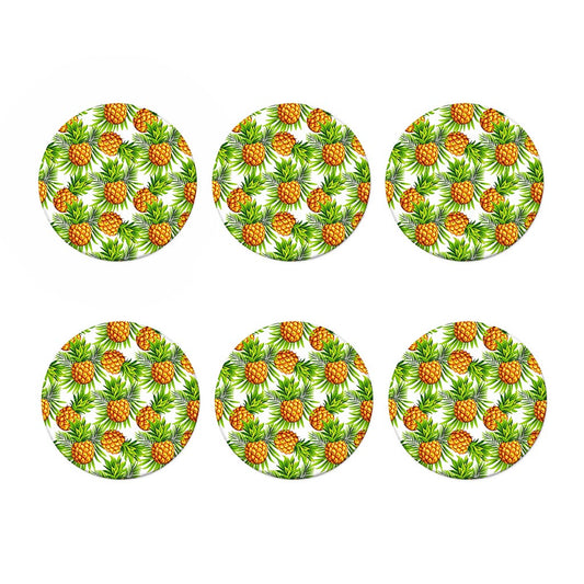 White Tropical Pineapple Pattern Print Coaster Set