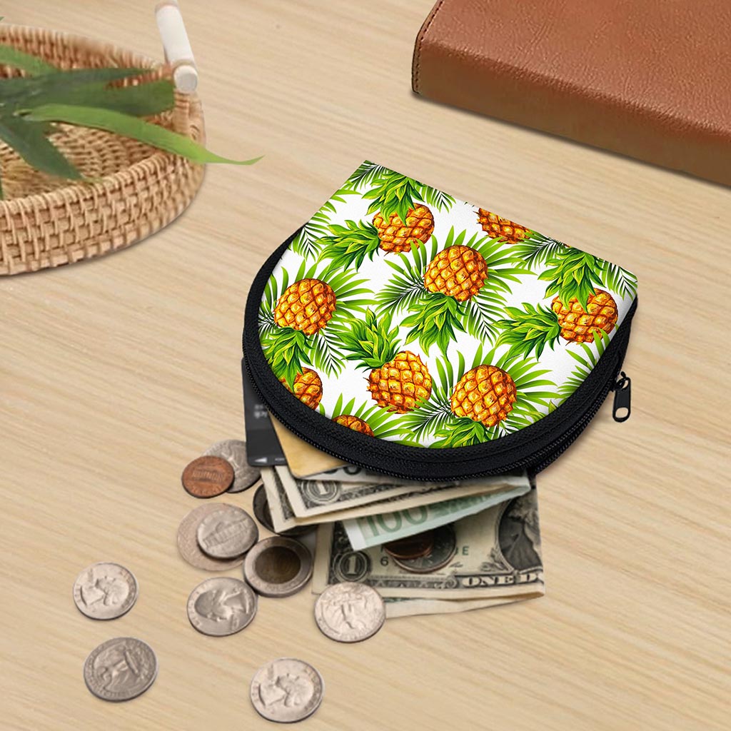 White Tropical Pineapple Pattern Print Coin Purse